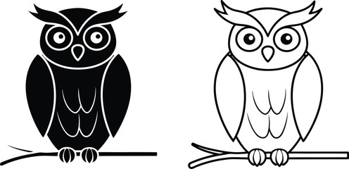 Two Owls Perched On Branches Illustration