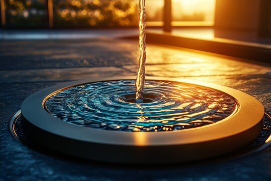 Simple outline of a drain with water flowing down in a spiraling pattern, capturing the elegant and effortless motion of draining water, symbolizing simplicity and flow