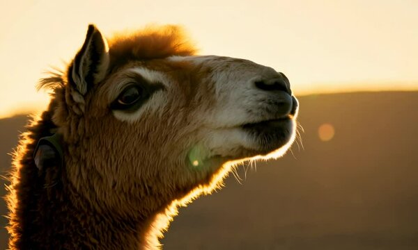 Close-Up of Inquisitive Llama Investigating Its Surroundings in Soft Light