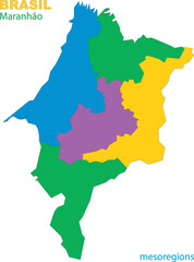 Map of the territory of the state of Maranhão with divisions by highlighted mesoregions, vector with simple lines of political divisions
