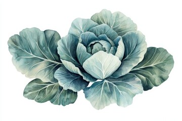 Obraz premium Watercolor painting of a cabbage plant, ideal for seed packaging or gardening designs