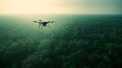 Aerial View of a Drone Gliding Through a Dense, Misty Forest Surrounded by Lush Evergreen Trees

