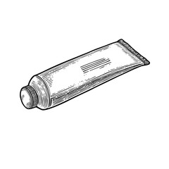 Hand Cream, Hand-Drawn Vector, Graphic Style, Cartoon Illustration, Black and White, Sketch Style, Isolated on White Background