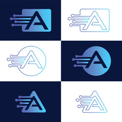 Artificial intelligence with letter A triangle geometric shapes technology Analysis logo vector design concept. AI technology logotype symbol for advance technology, tech company, identity, robot,
