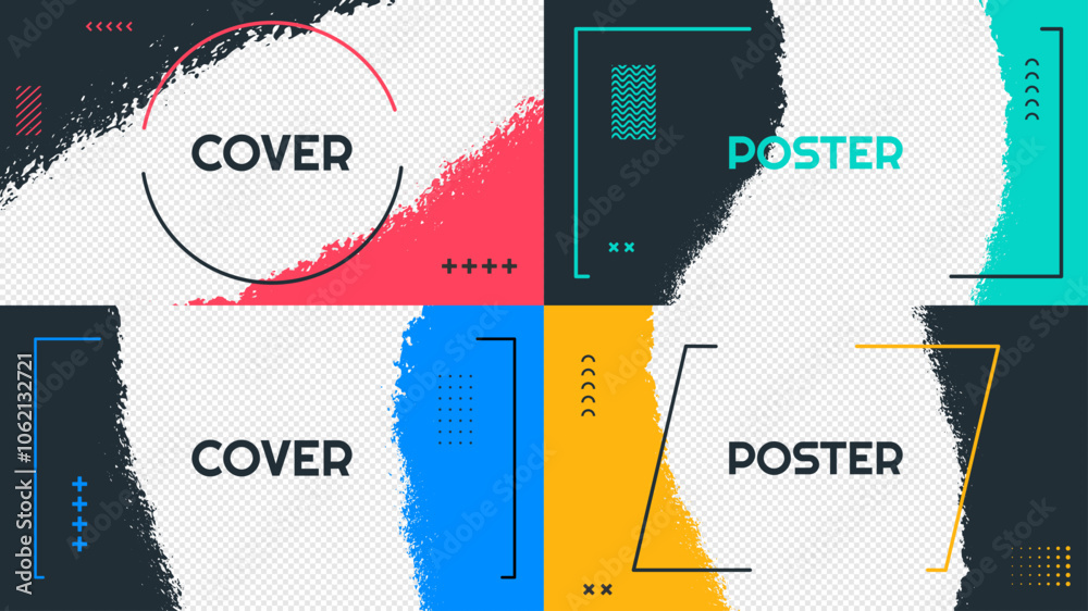 Wall mural vector illustration. abstract color horizontal clipping mask set. ink brush strokes design for web t