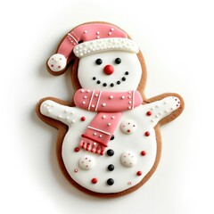 Fototapeta premium Gingerbread snowman with pink hat and scarf.