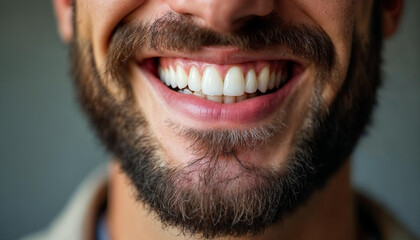 Obraz premium A close-up of a man’s smile highlights his warmth and positivity, showcasing texture and confidence.