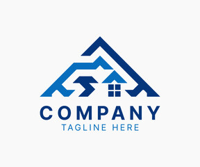 Real estate logo design vector template illustration with blue colors for corporate business.