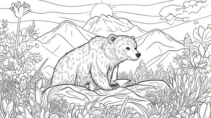 Fototapeta premium A Bear Standing on a Rock with a Mountainous Landscape in the Background