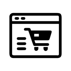 Icon of a shopping cart, representing e-commerce and retail shopping.