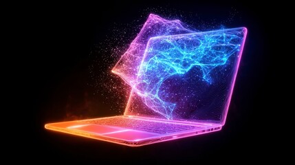 Creative Laptop with Abstract Neon Effects