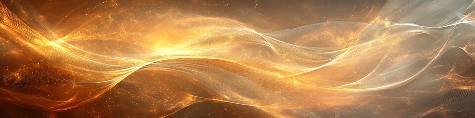 Golden glowing waves on dark background, abstract energy flow
