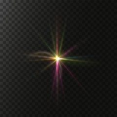 Obraz premium Sunlight, abstract special effect. Light effect set. Glowing isolated color transparent light effect set, lens flash, explosion, glitter, glitter, glitter, dust, line, solar flare, glitter and stars