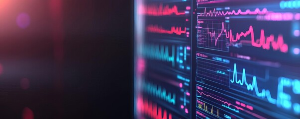 Holographic health data interface with various metrics, clinical background, high-tech healthcare