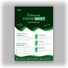 Green travel related A4 Flyer template Design, template vector ,Brochure template flyer.