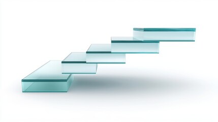 Floating glass staircase, modern architectural design, minimalist interior, open and airy, 3D illustration, isolated on white background