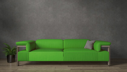 3d rendering of a black mock up wall with green sofa in modern interior background, living room, Scandinavian style - modern room - modern architecture.