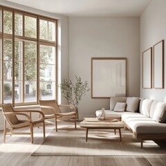 Fototapeta premium Scandinavian Living Room with Wooden Accents