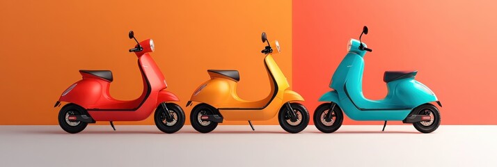 Three Colorful Scooters in a Row.