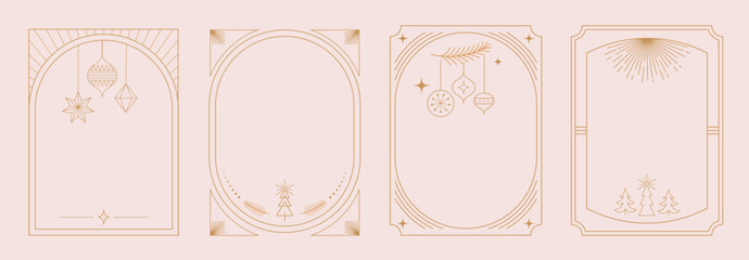 Christmas Art deco frames, Merry Christmas, invitations set. Collection of linear vector frames, cards design. Elegant, luxury printable illustrations