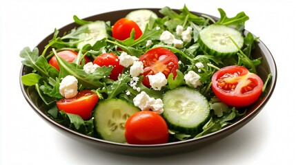 Fresh Salad with Tomatoes, Cucumbers, Feta Cheese and Arugula