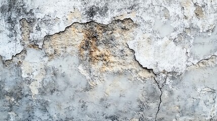 Obraz premium A close-up view of a weathered concrete wall with cracks and stains, showcasing texture and unique pattern details.