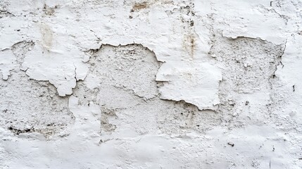 Obraz premium A close-up view of an old white wall with peeling paint, revealing rough texture and layers underneath, perfect for backgrounds.