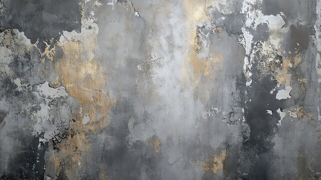 Abstract textured wall with grey and gold tones, perfect for backgrounds, design projects, or artistic displays.