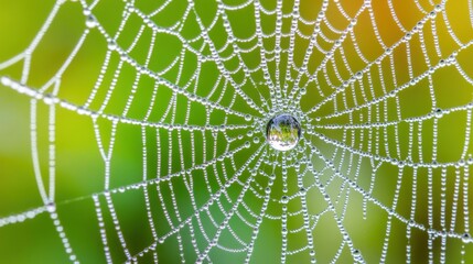 Obraz premium A Dew-Covered Spider Web with a Reflection of the Surroundings