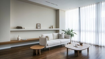 a living room with a couch, table, and a lamp.