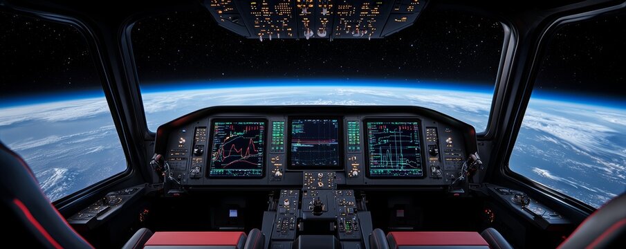 A view from the window of a space station of outer space