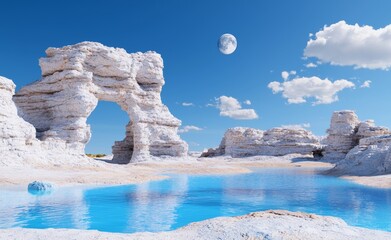 There are lakes and strange rock formations on a planet that looks like an alien planet