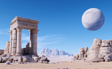 Landscape of an alien planet with strange rock formations