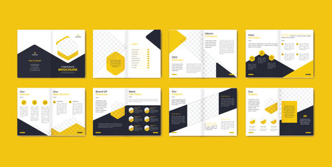 company profile brochure template layout design, 16 pages corporate brochure design template, Minimal Business Brochure template design.