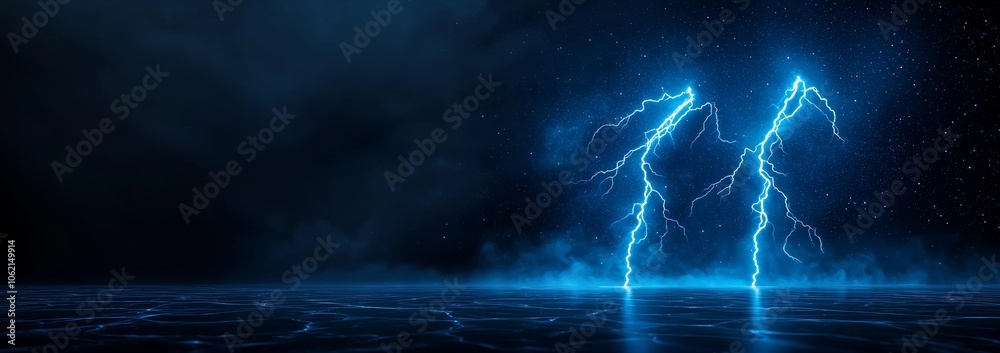 Wall mural the background of this fantasy galaxy features glowing clouds, stars, and two huge lightning bolts c