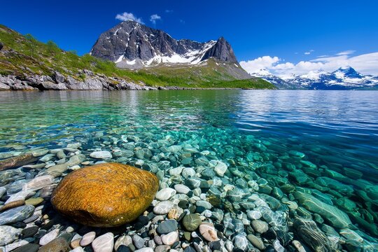 A shallow, clear riverbed surrounded by underwater rocks, Dumbea, Grande Terre island, New Caledonia