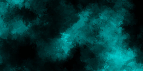 Blue powder dust smoke on black background,  Dark clouds contrast with bright center,  Abstract green smoke levitation with lighting, Atmospheric and mystic green smoke background.