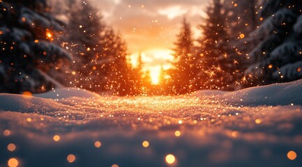 Naklejka premium snowy new year landscape with bright bokeh .Generative AI