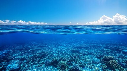 The 3D rendering of underwater light creates a beautiful solar curtain. Underwater ocean waves move and oscillate along with the rays of light.