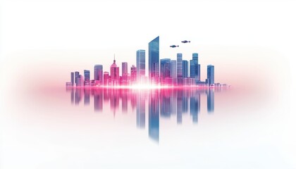 Fototapeta premium Futuristic cityscape with flying cars, neon-lit buildings, sci-fi metropolis, urban future, 3D illustration, isolated on white background