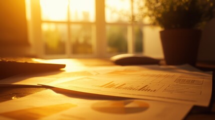 High-definition scene with gentle, warm lighting over property loan documents, a detailed amortization chart, and credit evaluation, conveying calm, hopeful financial preparation