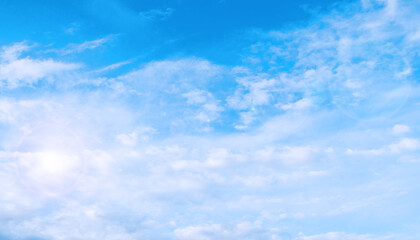 Fototapeta premium Sky background, panoramic blue sky landscape with dramatic clouds, blue cloudy sky panorama