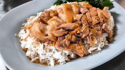 Slow-Braised Pork Leg on Rice. Thai food.