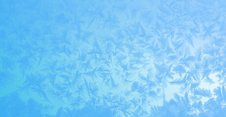 Christmas background, frost and ice on the window, raster illustration, free space for Christmas text, Christmas raster border