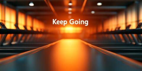 The text "Keep Going" on the background of a treadmill in the fitness room