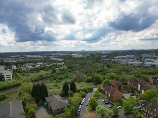 High Angle View of Buildings at Downtown Central Northampton City of East Midlands Region of...