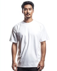 Fototapeta premium A premium photoshoot with a premium white background of a 25-year-old 6 ft. well-built physique white Asian male model ,generative ai