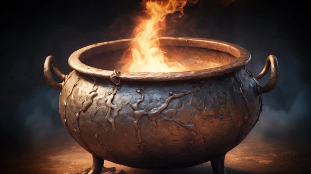 A sorcerer's cauldron boiling a potion