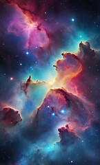 Fototapeta premium Cosmic Nebula Background in Vibrant Colors with Stars and Glowing Dust for Space-Themed Displays