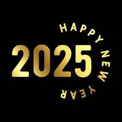 Happy new year 2025 banner black and golden vector luxury text 2025 happy new year.